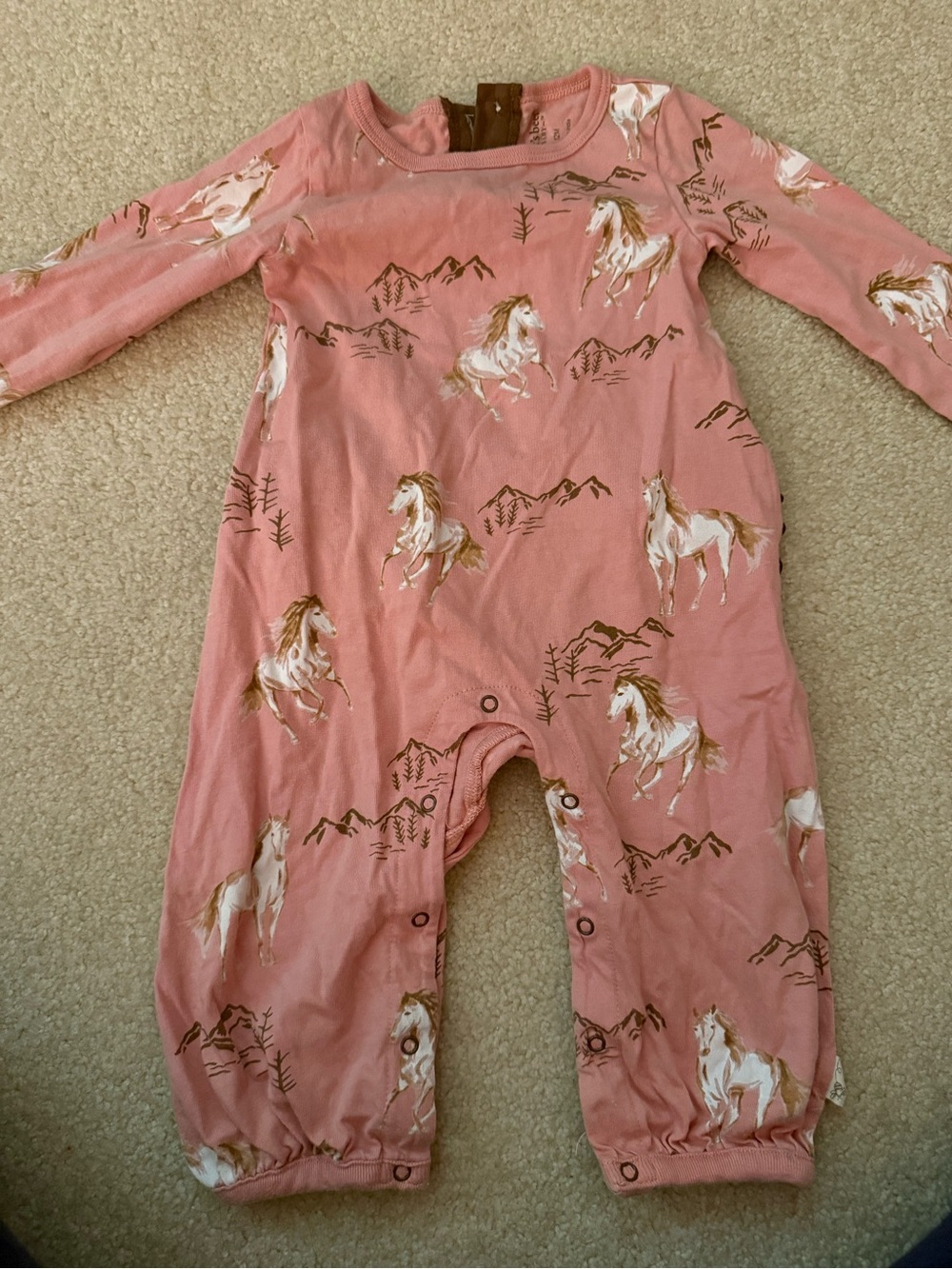 Burt's Bees Dusty Pink One-Piece with White & Tan Horse Print